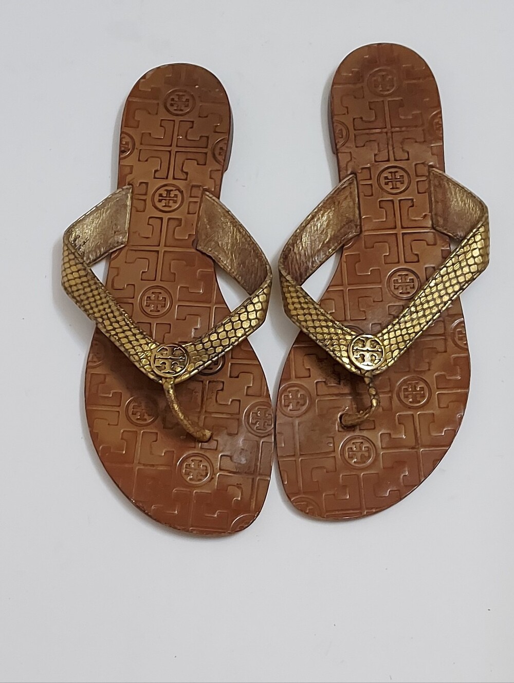 Tory Burch Metallic Gold Logo Thong Sandals